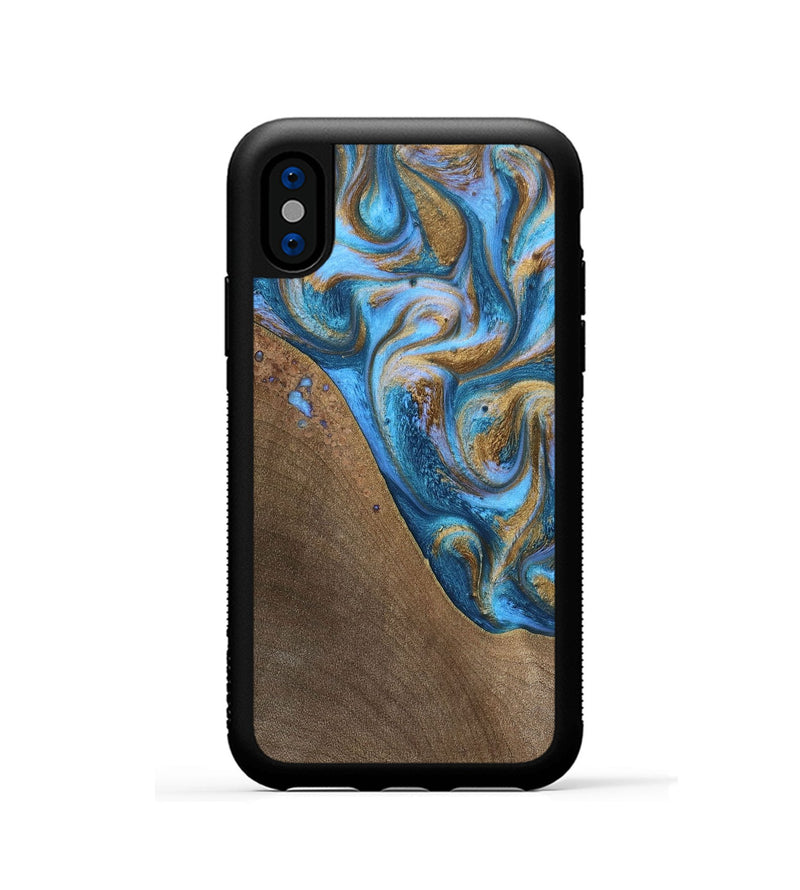 iPhone Xs Wood+Resin Phone Case - Chandler (Teal & Gold, 693516)