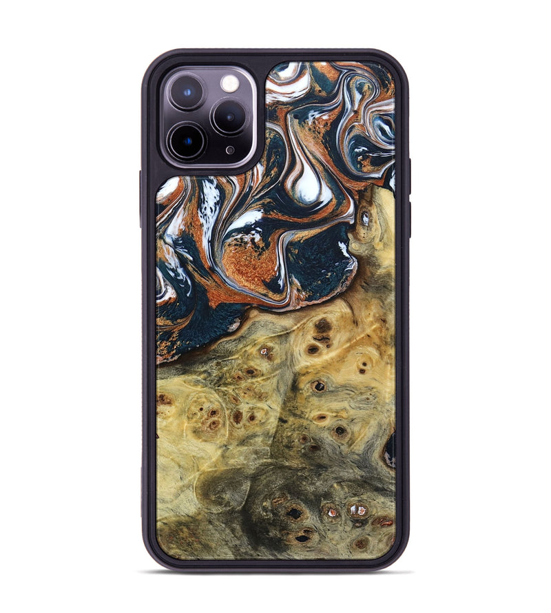 iPhone 11 Pro Max Wood+Resin Phone Case - Cecelia (Teal & Gold, 693519)