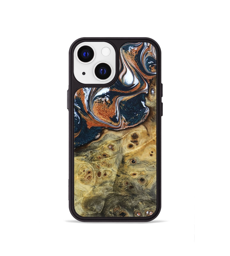 iPhone 13 mini Wood+Resin Phone Case - Cecelia (Teal & Gold, 693519)