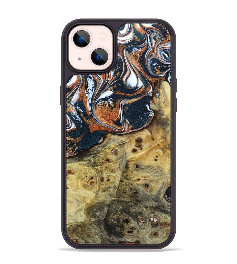 iPhone 14 Plus Wood+Resin Phone Case - Cecelia (Teal & Gold, 693519)