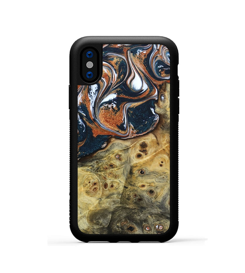 iPhone Xs Wood+Resin Phone Case - Cecelia (Teal & Gold, 693519)