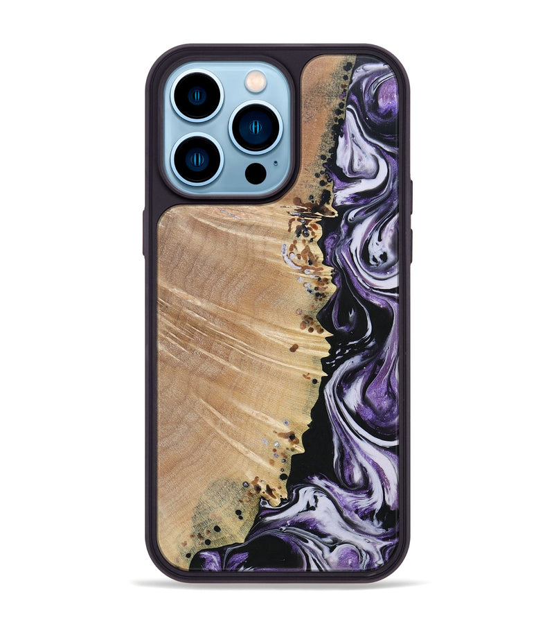 iPhone 14 Pro Max Wood+Resin Phone Case - Raquel (Purple, 693532)