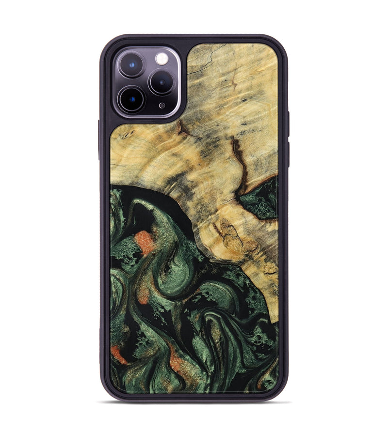 iPhone 11 Pro Max Wood+Resin Phone Case - Tasha (Green, 693557)