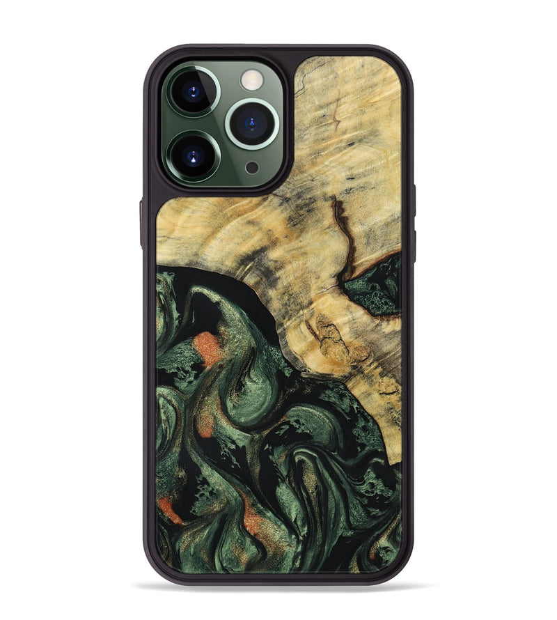 iPhone 13 Pro Max Wood+Resin Phone Case - Tasha (Green, 693557)