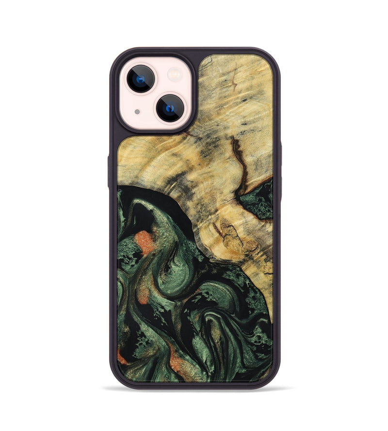 iPhone 14 Wood+Resin Phone Case - Tasha (Green, 693557)