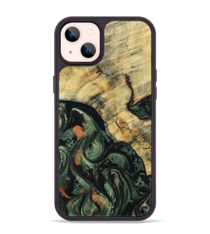iPhone 14 Plus Wood+Resin Phone Case - Tasha (Green, 693557)
