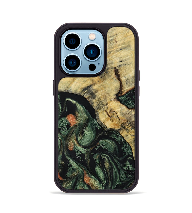 iPhone 14 Pro Wood+Resin Phone Case - Tasha (Green, 693557)