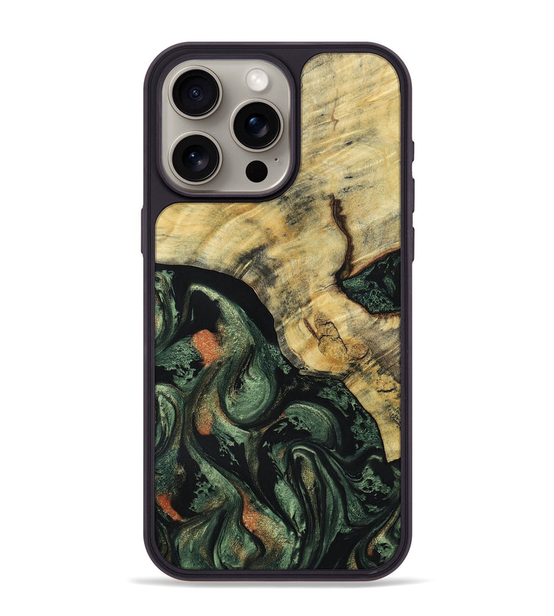 iPhone 15 Pro Max Wood+Resin Phone Case - Tasha (Green, 693557)