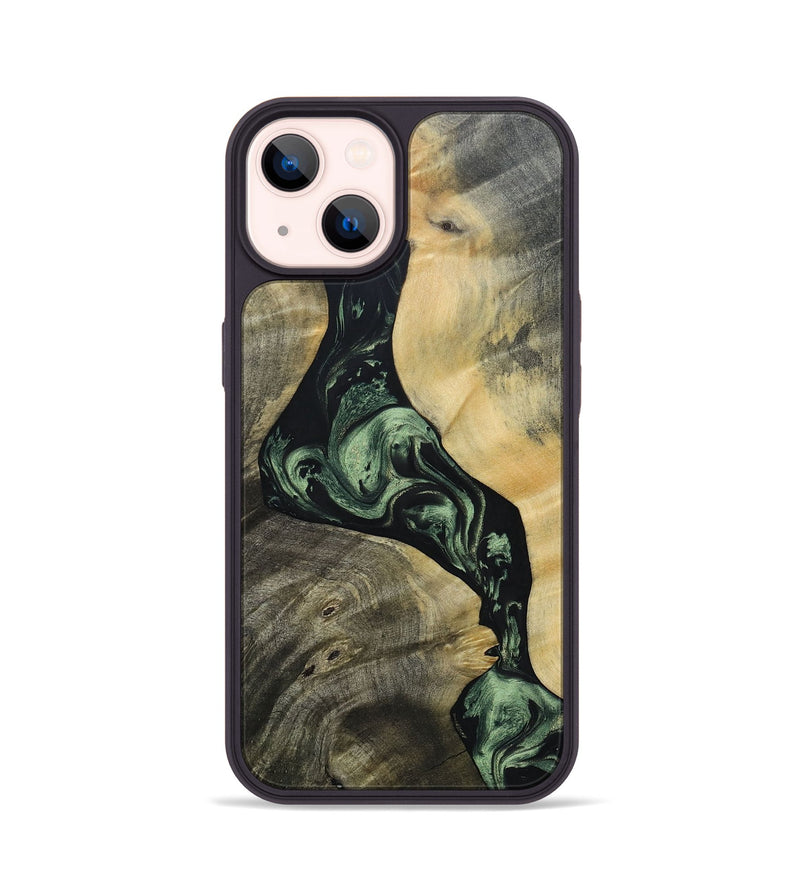 iPhone 14 Wood+Resin Phone Case - Ashlee (Green, 693560)