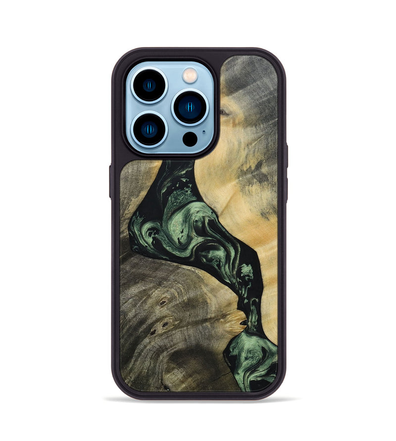 iPhone 14 Pro Wood+Resin Phone Case - Ashlee (Green, 693560)