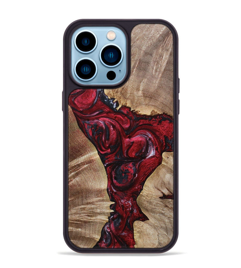 iPhone 14 Pro Max Wood+Resin Phone Case - Aleah (Red, 693721)