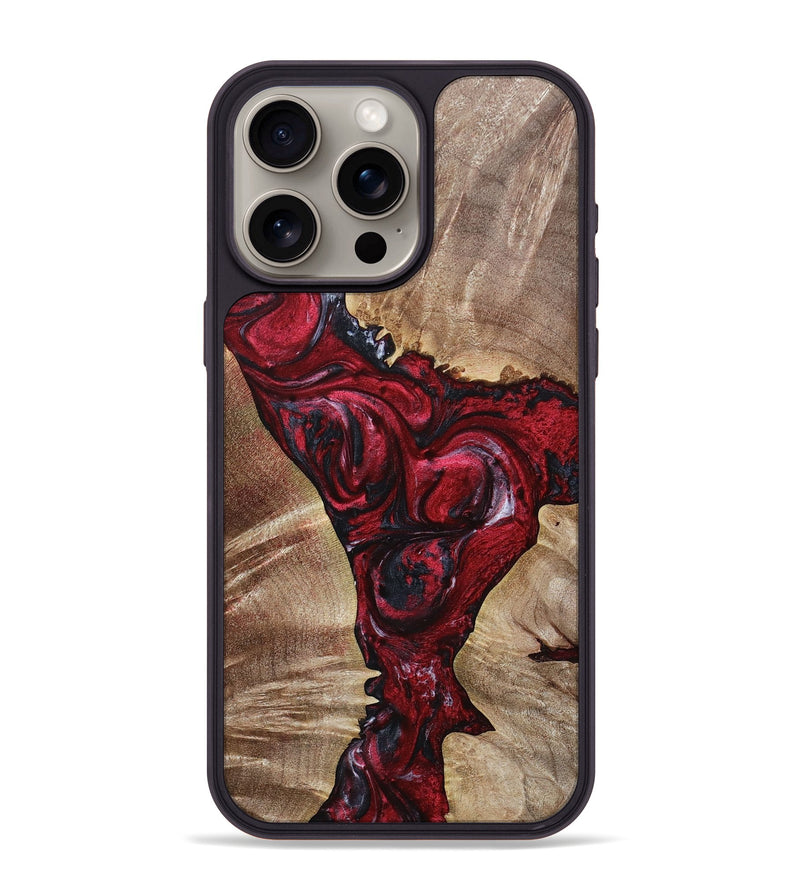 iPhone 15 Pro Max Wood+Resin Phone Case - Aleah (Red, 693721)