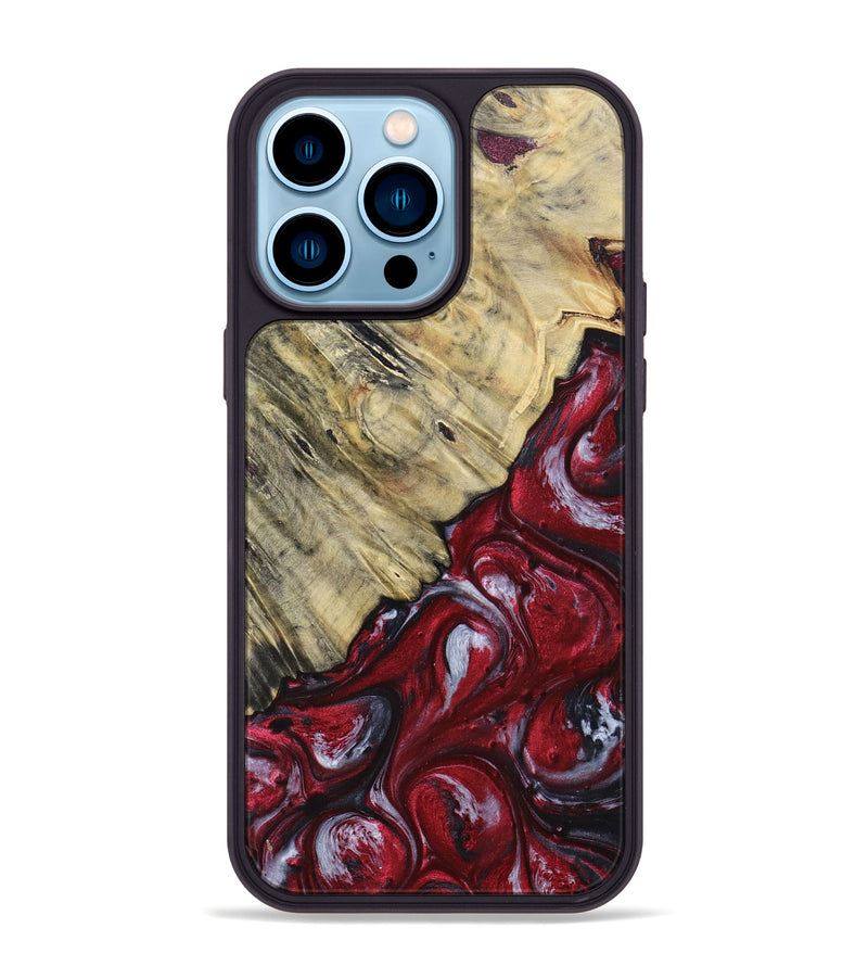 iPhone 14 Pro Max Wood+Resin Phone Case - Aaliyah (Red, 693723)