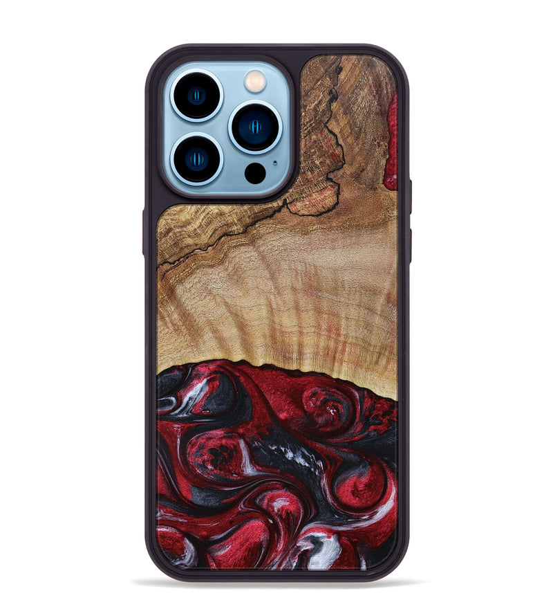 iPhone 14 Pro Max Wood+Resin Phone Case - Frederick (Red, 693725)