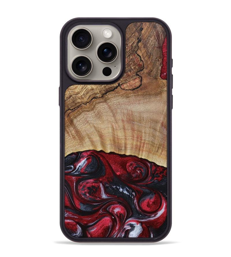 iPhone 15 Pro Max Wood+Resin Phone Case - Frederick (Red, 693725)