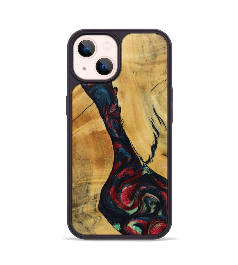 iPhone 14 Wood+Resin Phone Case - Lillie (Red, 693730)