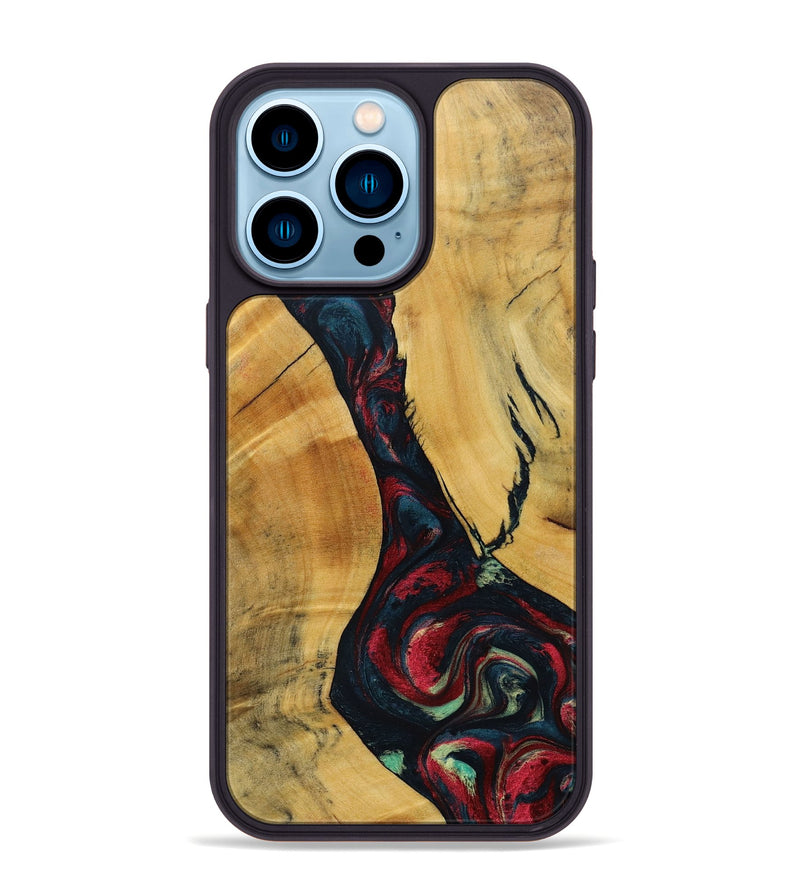 iPhone 14 Pro Max Wood+Resin Phone Case - Lillie (Red, 693730)