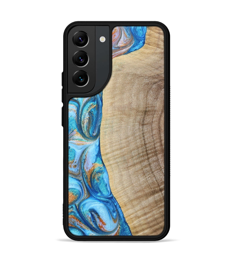 Galaxy S22 Plus Wood+Resin Phone Case - Shelia (Teal & Gold, 693754)