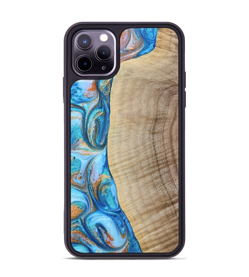 iPhone 11 Pro Max Wood+Resin Phone Case - Shelia (Teal & Gold, 693754)