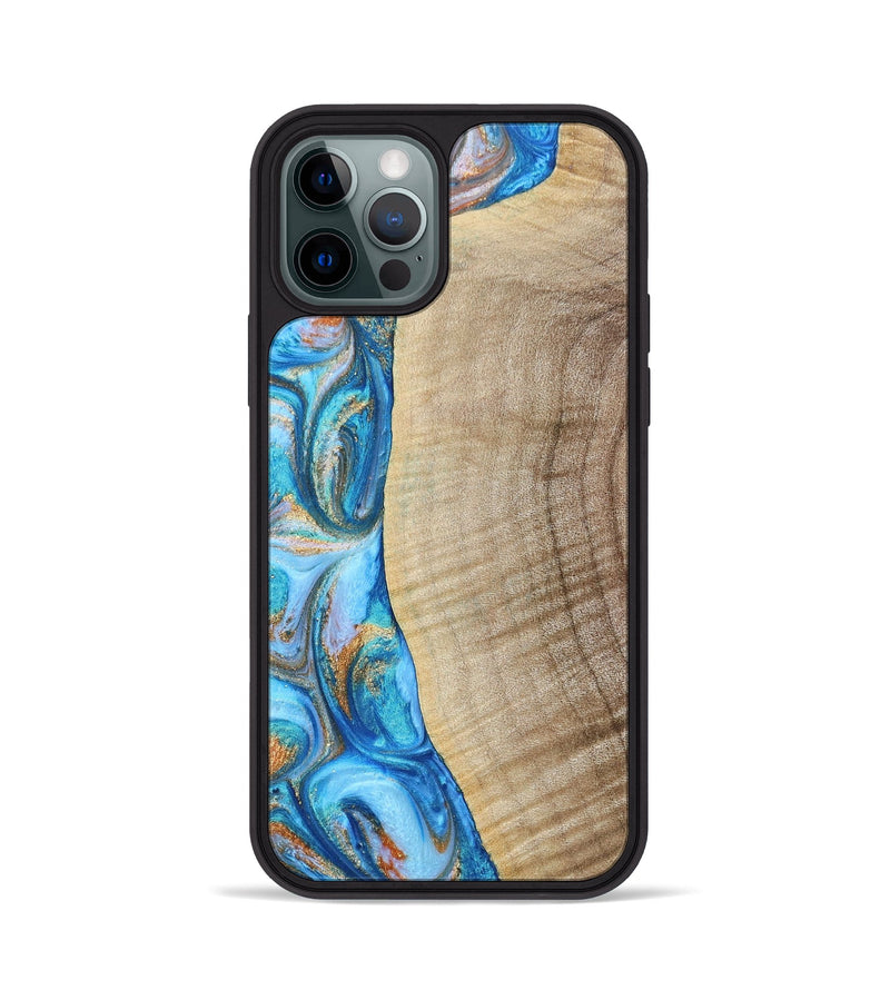 iPhone 12 Pro Wood+Resin Phone Case - Shelia (Teal & Gold, 693754)