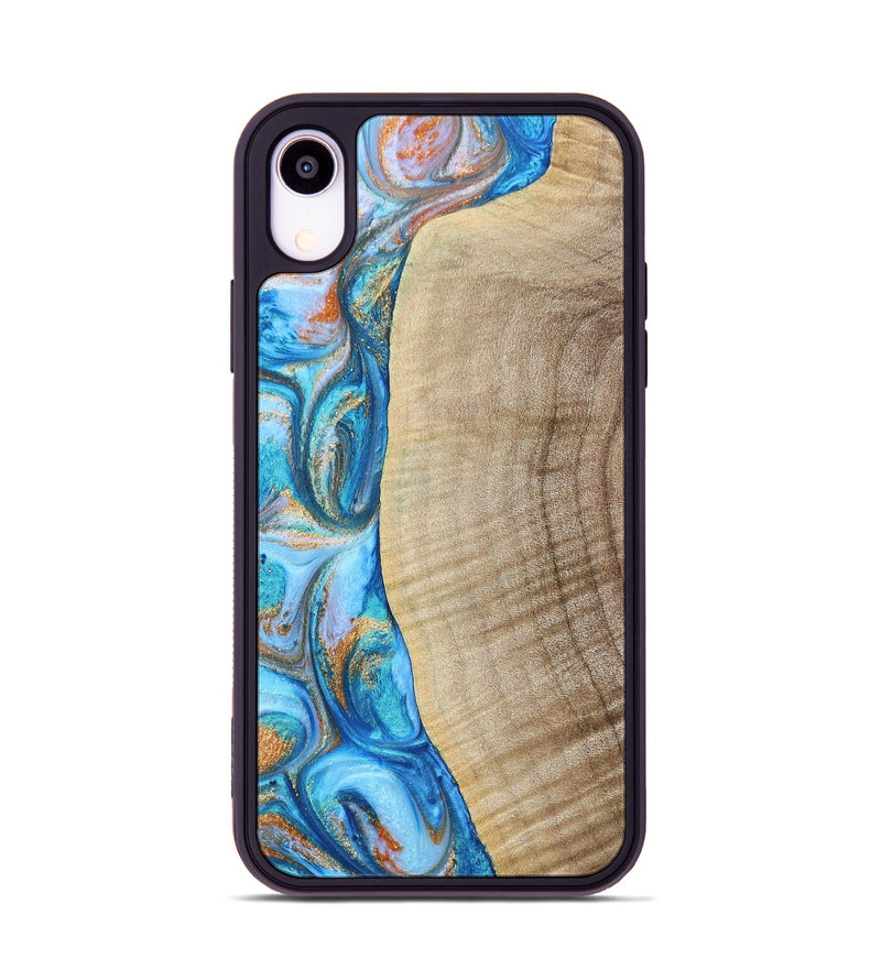 iPhone Xr Wood+Resin Phone Case - Shelia (Teal & Gold, 693754)