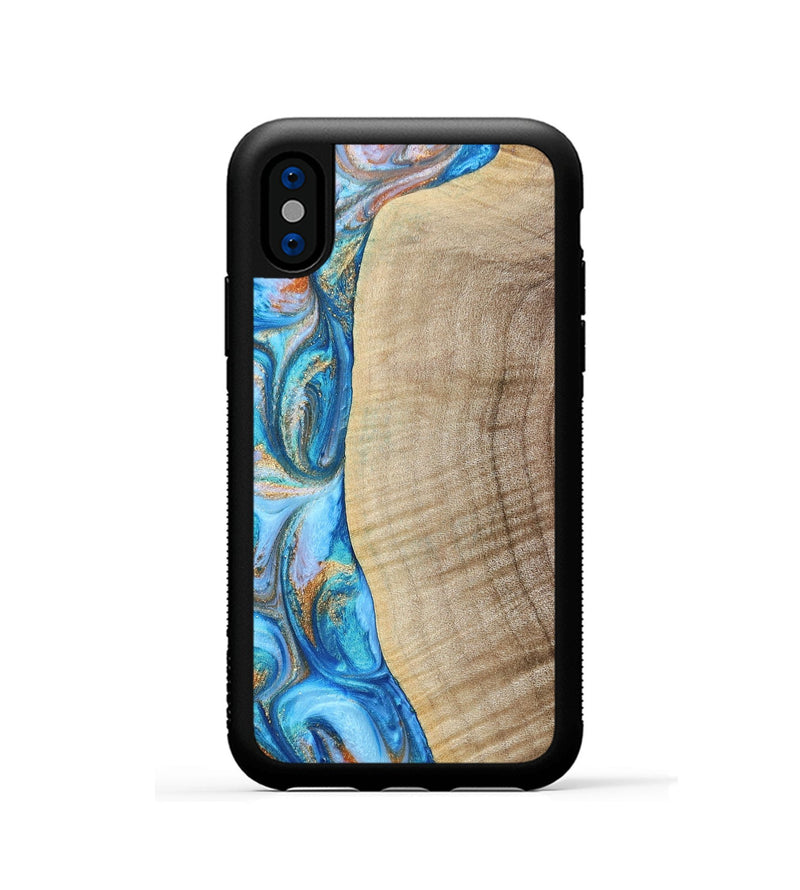 iPhone Xs Wood+Resin Phone Case - Shelia (Teal & Gold, 693754)