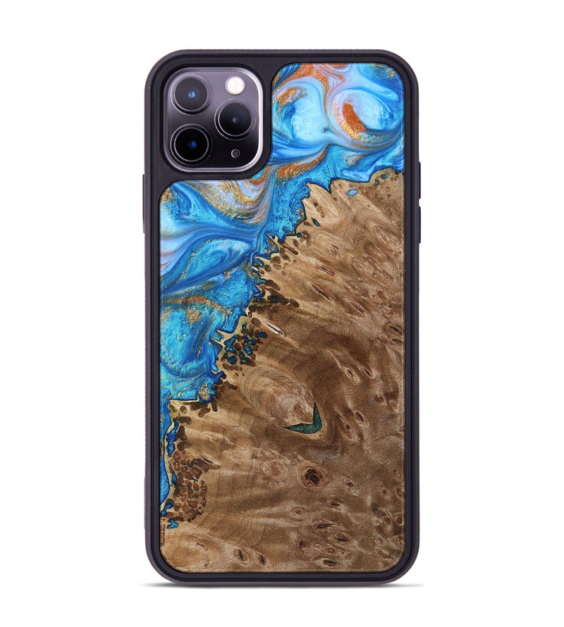 iPhone 11 Pro Max Wood+Resin Phone Case - Alisa (Teal & Gold, 693761)