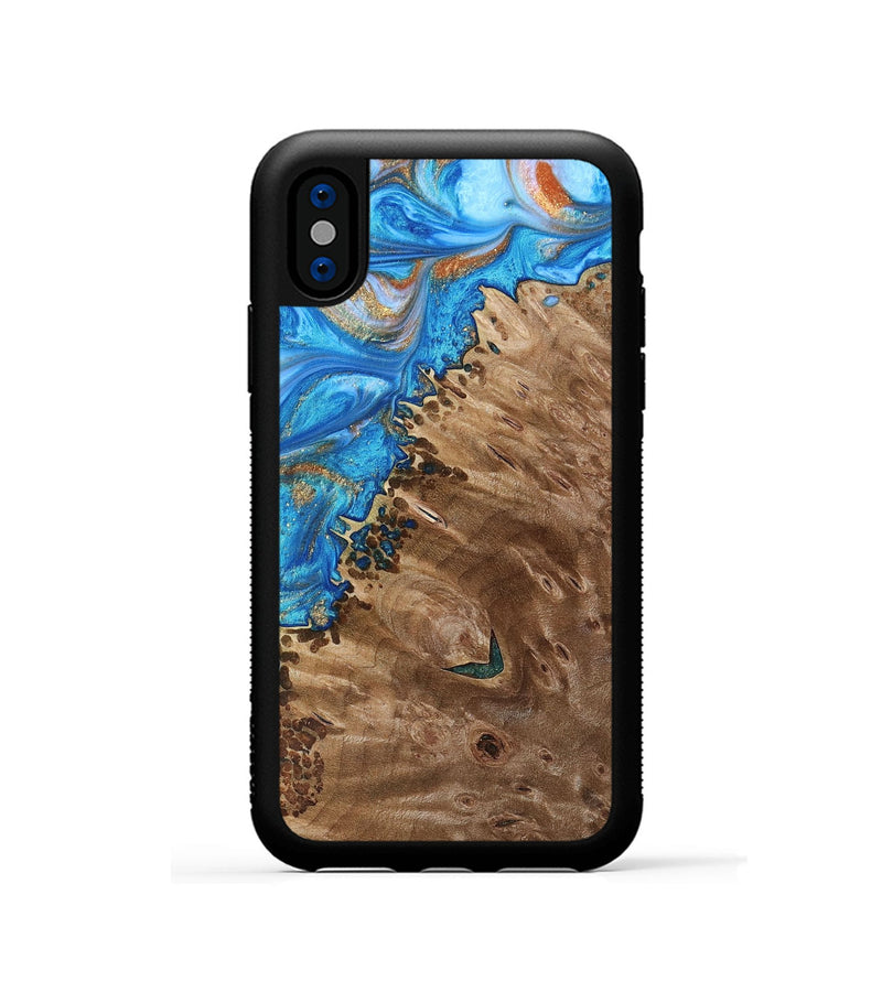 iPhone Xs Wood+Resin Phone Case - Alisa (Teal & Gold, 693761)