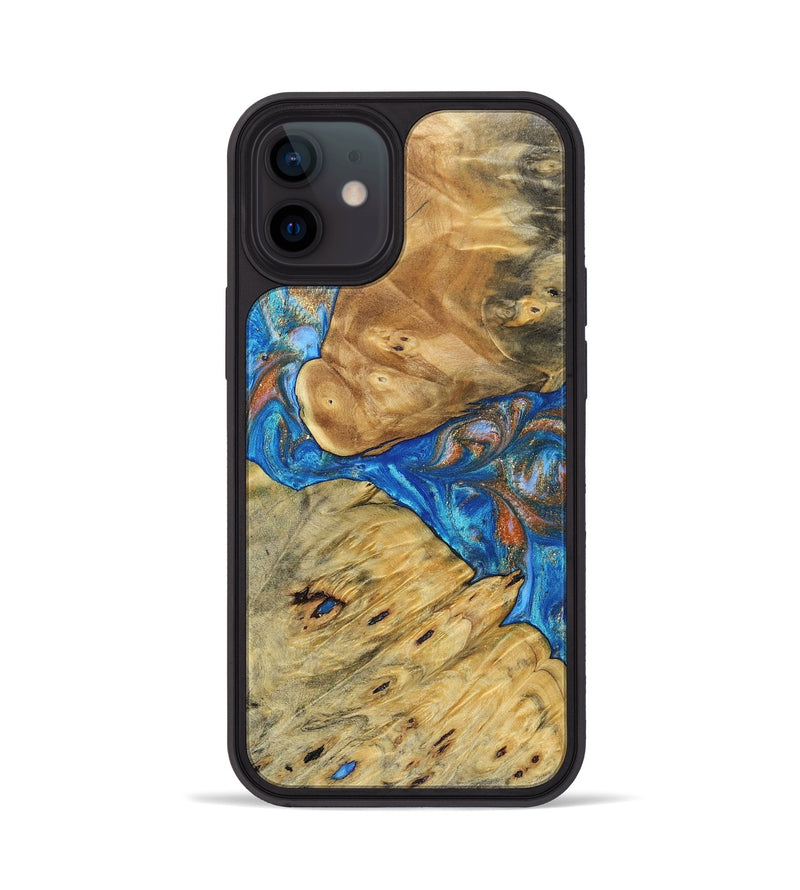 iPhone 12 Wood+Resin Phone Case - Tina (Teal & Gold, 693774)