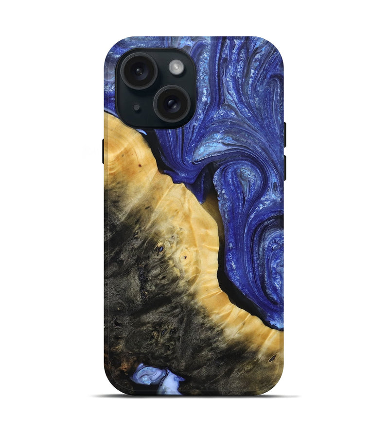 iPhone 15 Wood+Resin Live Edge Phone Case - Patrice (Blue, 693809)