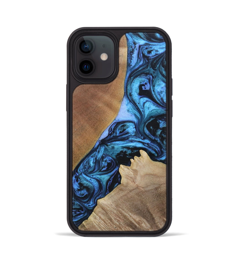 iPhone 12 Wood+Resin Phone Case - Gwen (Blue, 693855)