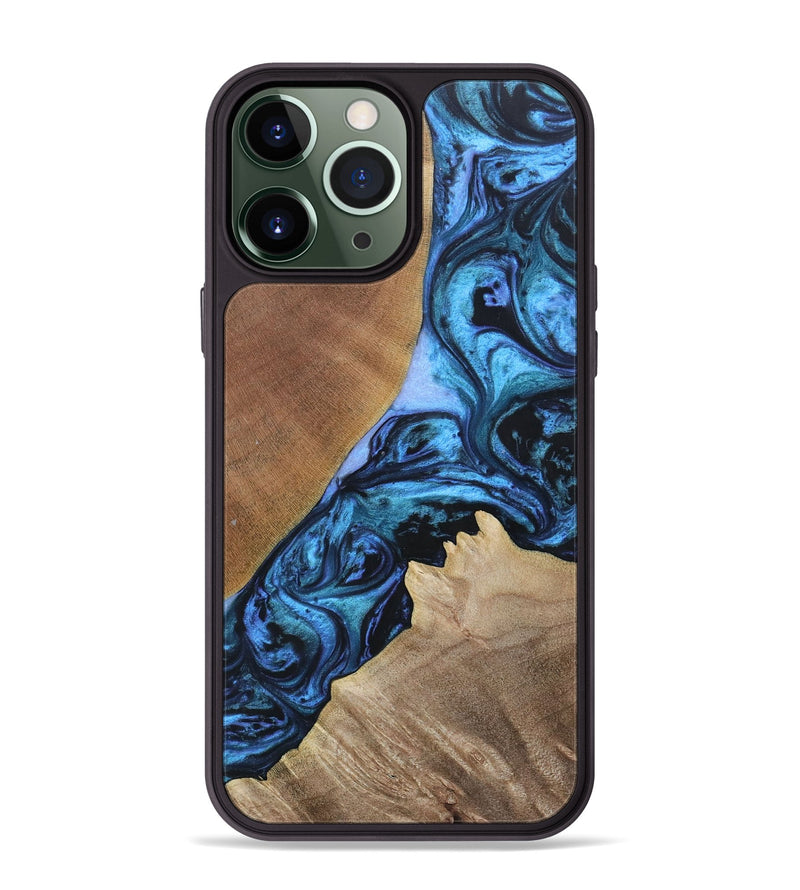 iPhone 13 Pro Max Wood+Resin Phone Case - Gwen (Blue, 693855)