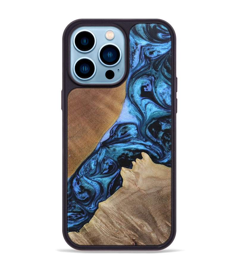 iPhone 14 Pro Max Wood+Resin Phone Case - Gwen (Blue, 693855)