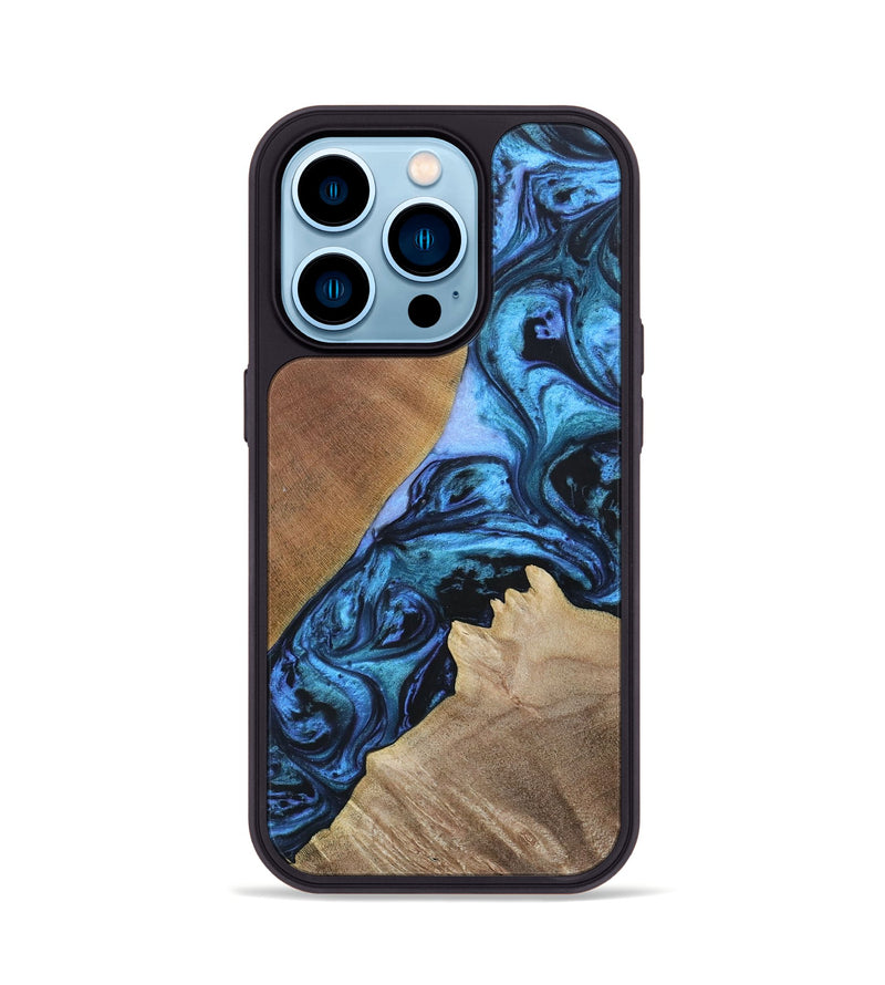 iPhone 14 Pro Wood+Resin Phone Case - Gwen (Blue, 693855)