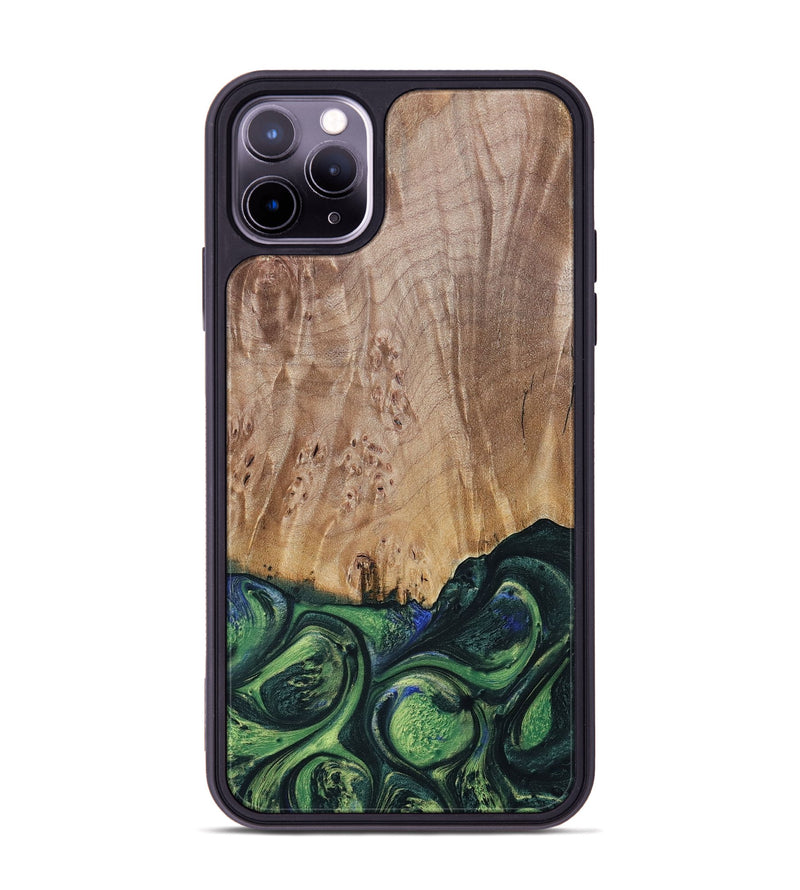 iPhone 11 Pro Max Wood+Resin Phone Case - Evie (Green, 693917)