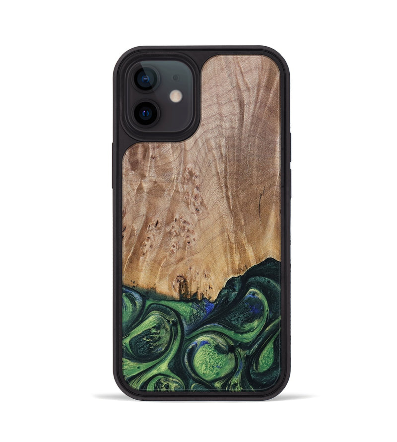 iPhone 12 Wood+Resin Phone Case - Evie (Green, 693917)