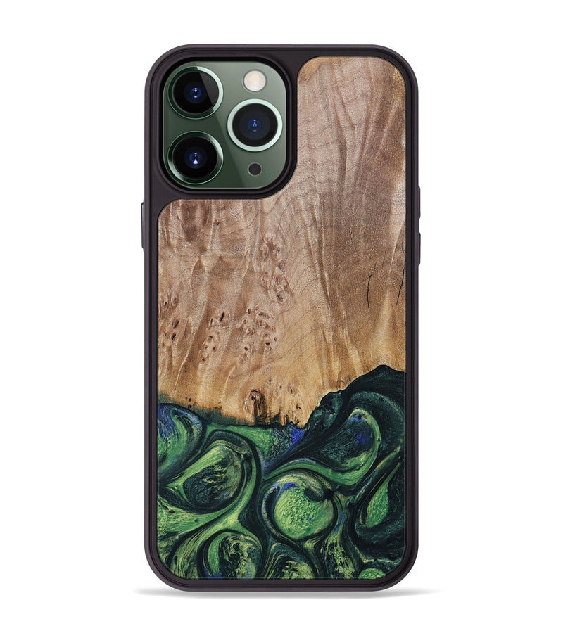 iPhone 13 Pro Max Wood+Resin Phone Case - Evie (Green, 693917)