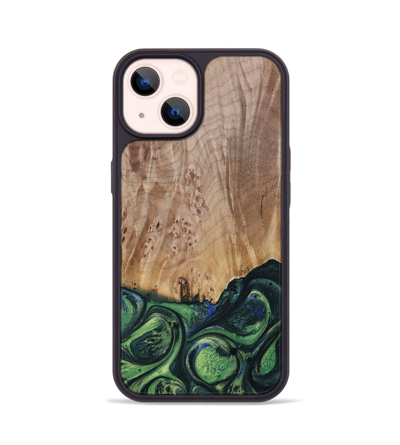 iPhone 14 Wood+Resin Phone Case - Evie (Green, 693917)