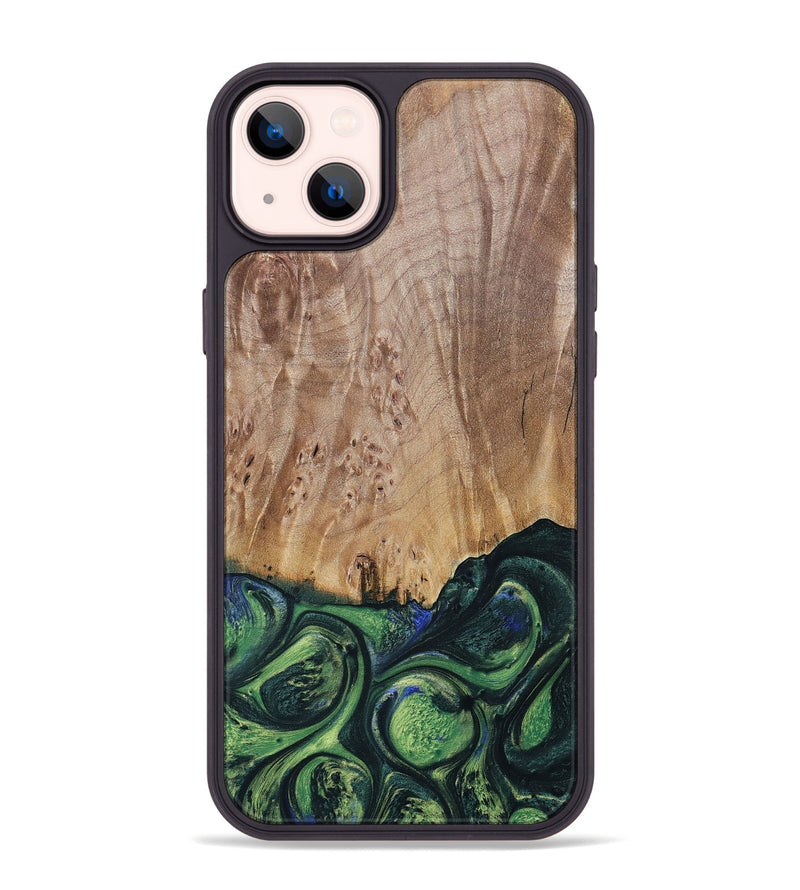 iPhone 14 Plus Wood+Resin Phone Case - Evie (Green, 693917)