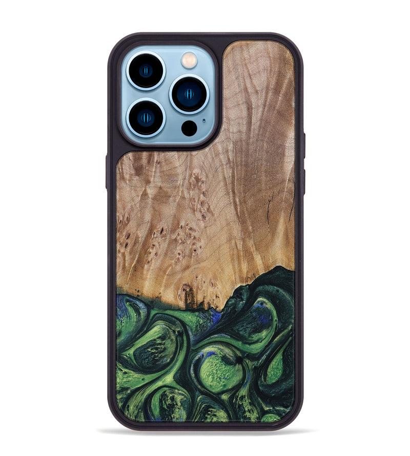 iPhone 14 Pro Max Wood+Resin Phone Case - Evie (Green, 693917)