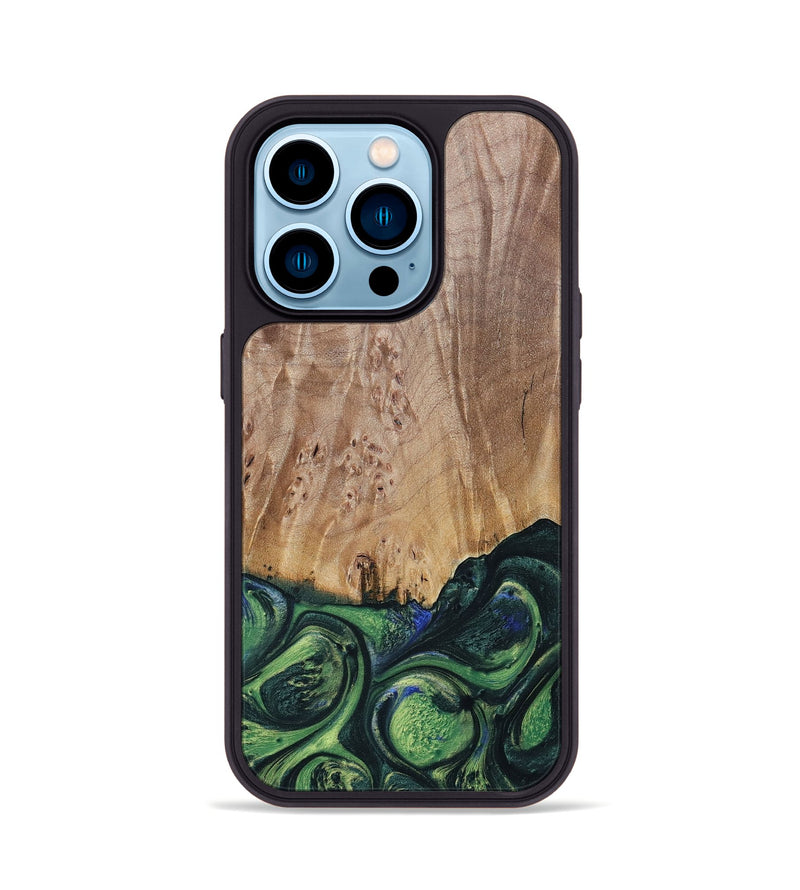iPhone 14 Pro Wood+Resin Phone Case - Evie (Green, 693917)