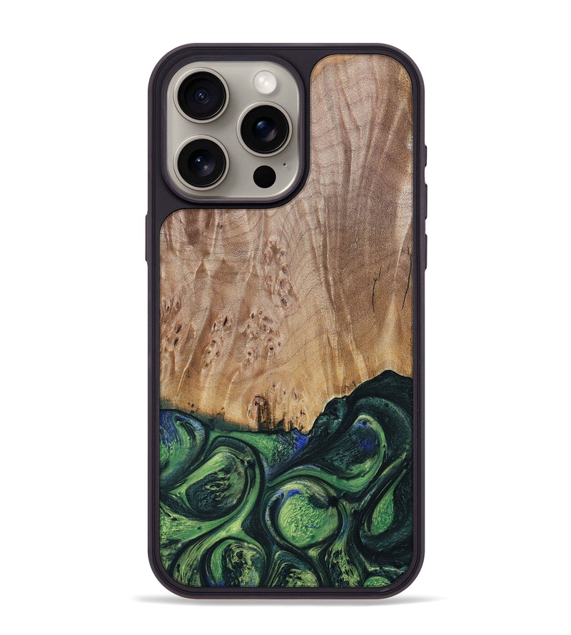 iPhone 15 Pro Max Wood+Resin Phone Case - Evie (Green, 693917)