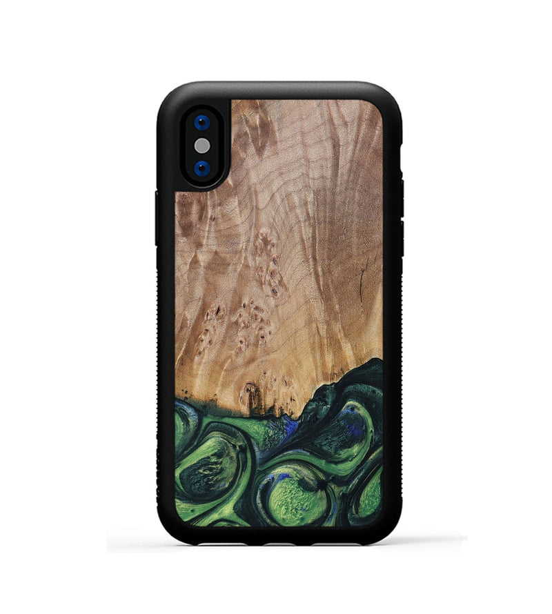 iPhone Xs Wood+Resin Phone Case - Evie (Green, 693917)
