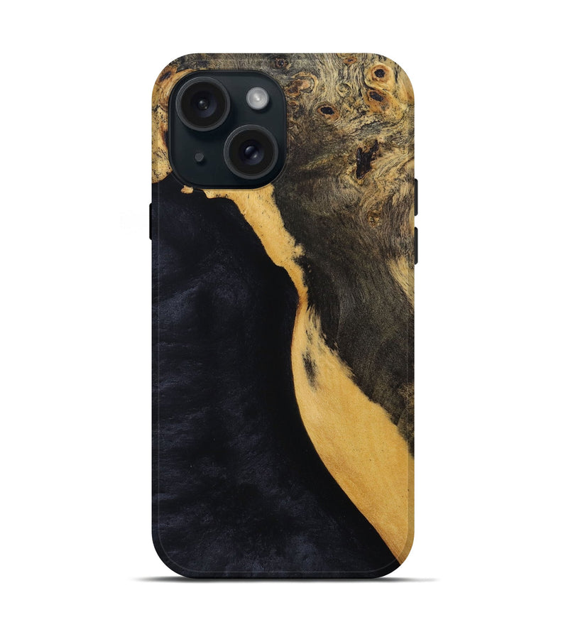 iPhone 15 Wood+Resin Live Edge Phone Case - Ana (Pure Black, 693954)