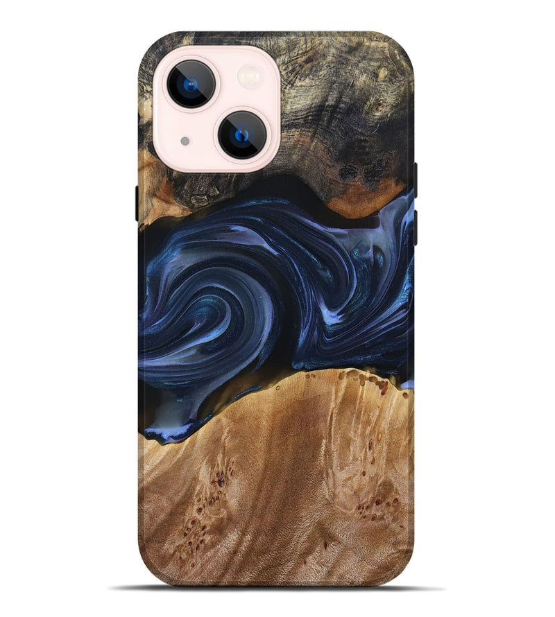 iPhone 14 Plus Wood+Resin Live Edge Phone Case - Ben (Blue, 693998)
