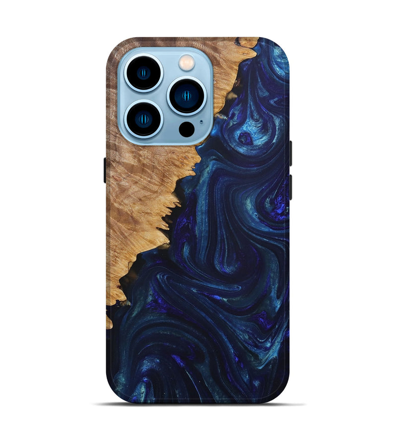 iPhone 14 Pro Wood+Resin Live Edge Phone Case - Colt (Blue, 693999)