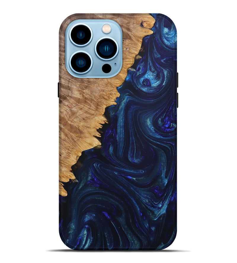 iPhone 14 Pro Max Wood+Resin Live Edge Phone Case - Colt (Blue, 693999)