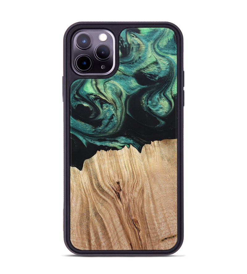 iPhone 11 Pro Max Wood+Resin Phone Case - Latoya (Green, 694155)
