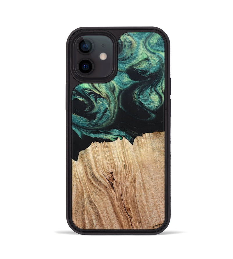 iPhone 12 Wood+Resin Phone Case - Latoya (Green, 694155)