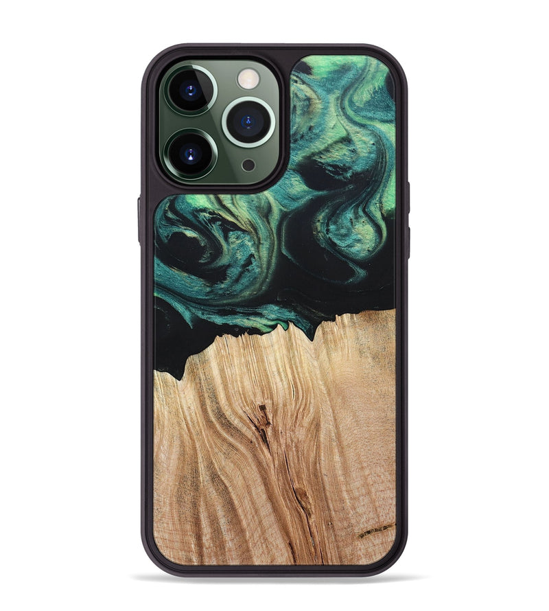 iPhone 13 Pro Max Wood+Resin Phone Case - Latoya (Green, 694155)